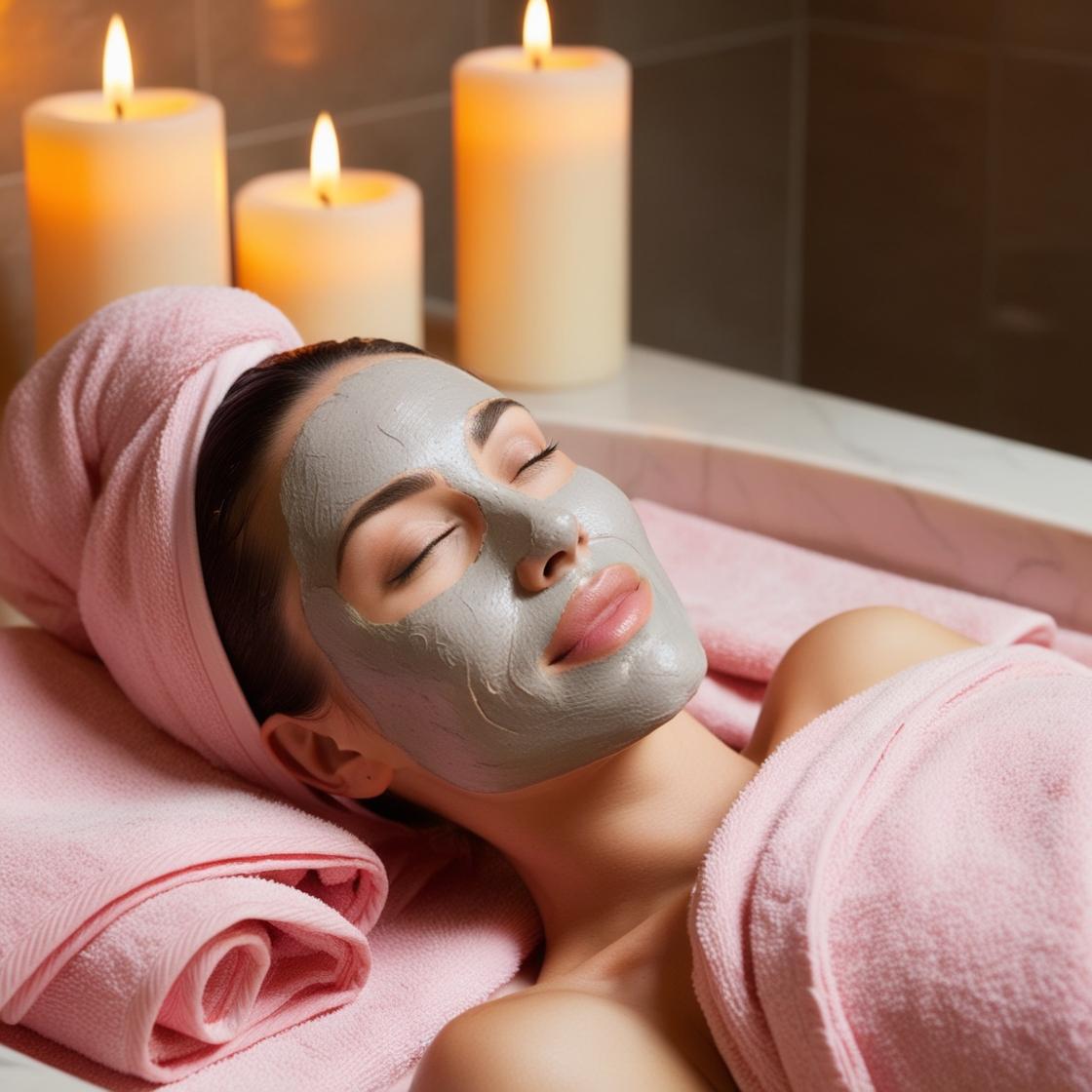Clay Face Mask Close up of a woman using the mask in a spa 