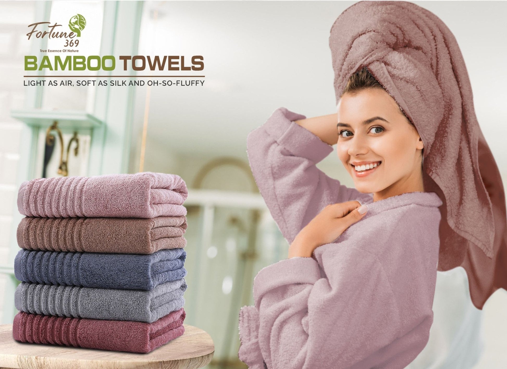 3 - PIECE BAMBOO COTTON TOWEL SET - Fortune369 Bamboo Gifts