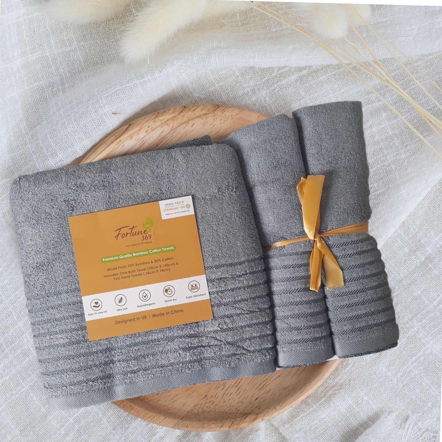 3 - PIECE BAMBOO COTTON TOWEL SET - DARK BLUE - Fortune369 Bamboo Gifts