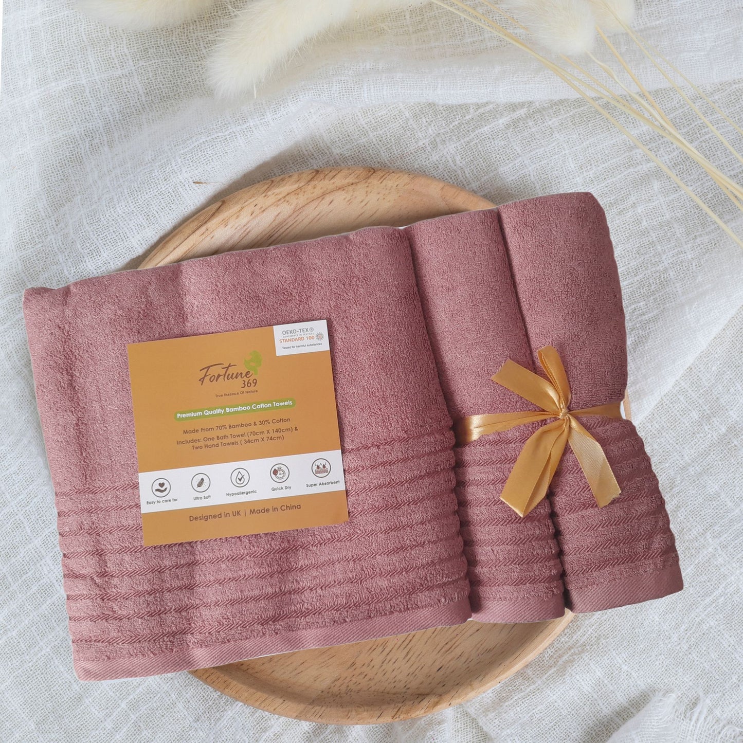 3 - PIECE BAMBOO COTTON TOWEL SET - BURGUNDY - Fortune369 Bamboo Gifts