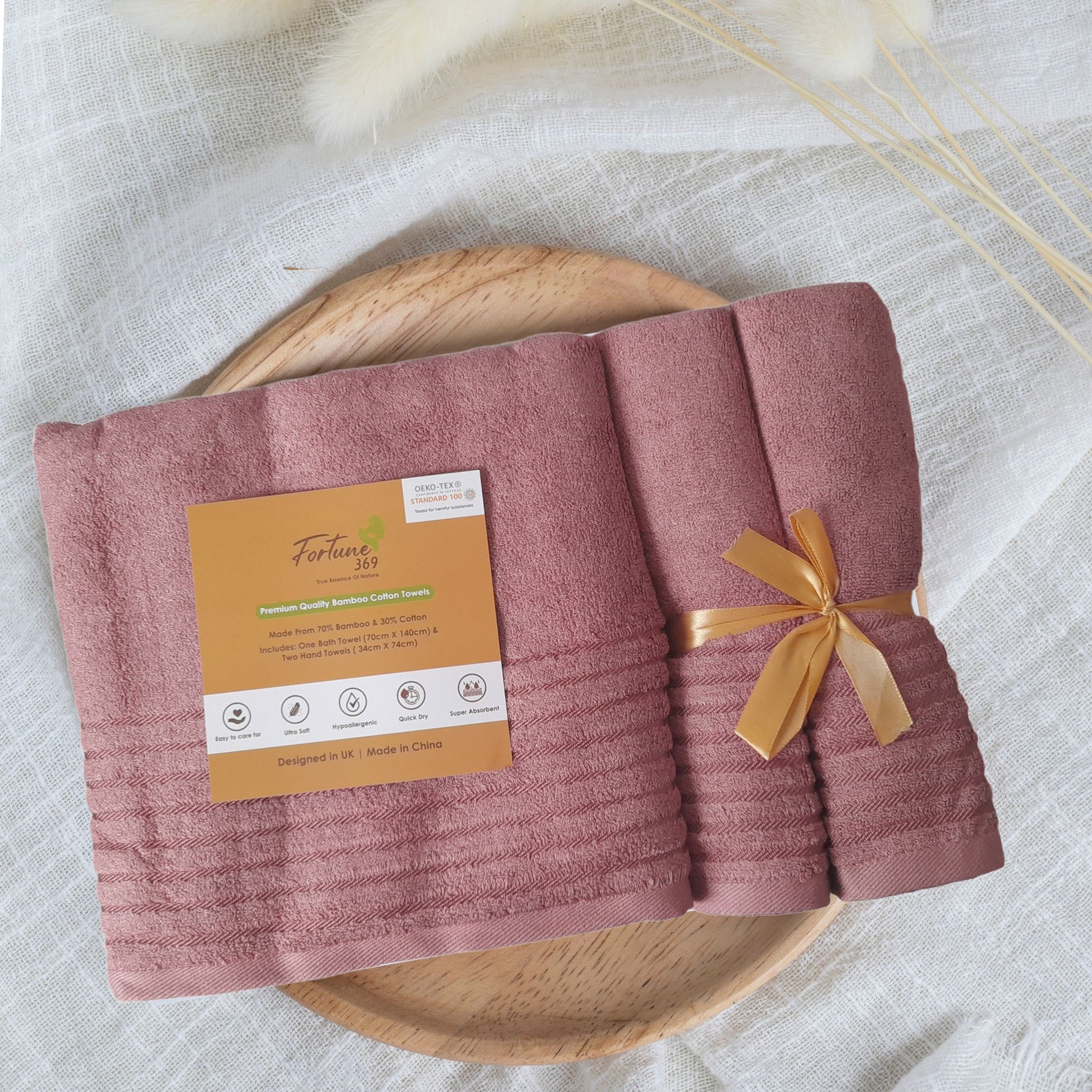 3 - PIECE BAMBOO COTTON TOWEL SET - BURGUNDY - Fortune369 Bamboo Gifts