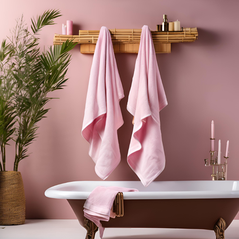 3 - PIECE BAMBOO COTTON TOWEL SET - PINK - Fortune369 Bamboo Gifts