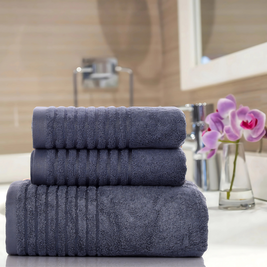 3 - PIECE BAMBOO COTTON TOWEL SET - DARK BLUE - Fortune369 Bamboo Gifts