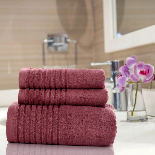 3 - PIECE BAMBOO COTTON TOWEL SET - BURGUNDY - Fortune369 Bamboo Gifts